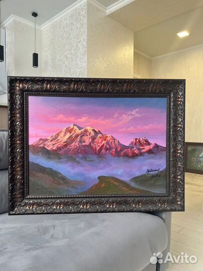 Картина маслом горы на закате