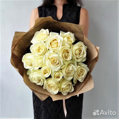 15 сливочных роз в букете №446