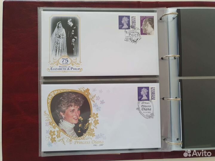 Принцесса Диана: почтовый конверт, марки, штемпель