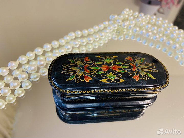 Мини шкатулка роспись на чёрном лаке «Узоры»