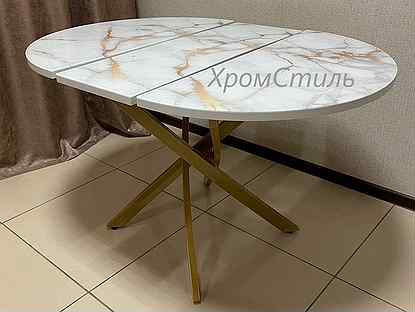 Круглый обеденный раздвижной стол Ежик со стеклом