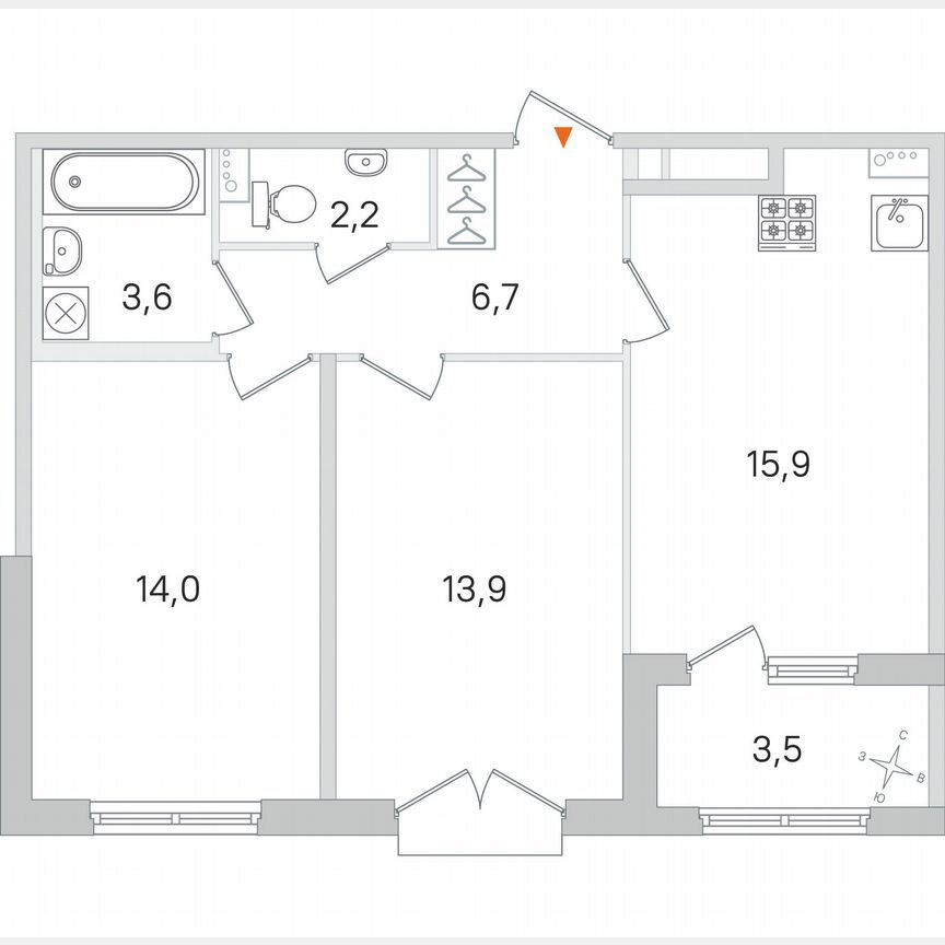 2-к. квартира, 58,1 м², 2/4 эт.