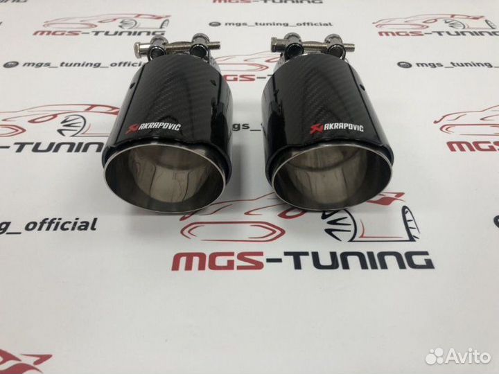 Насадки Akrapovic глянец карбон одинарные 89 мм