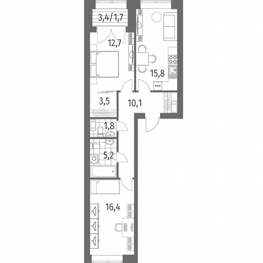 2-к. квартира, 67,2 м², 12/13 эт.