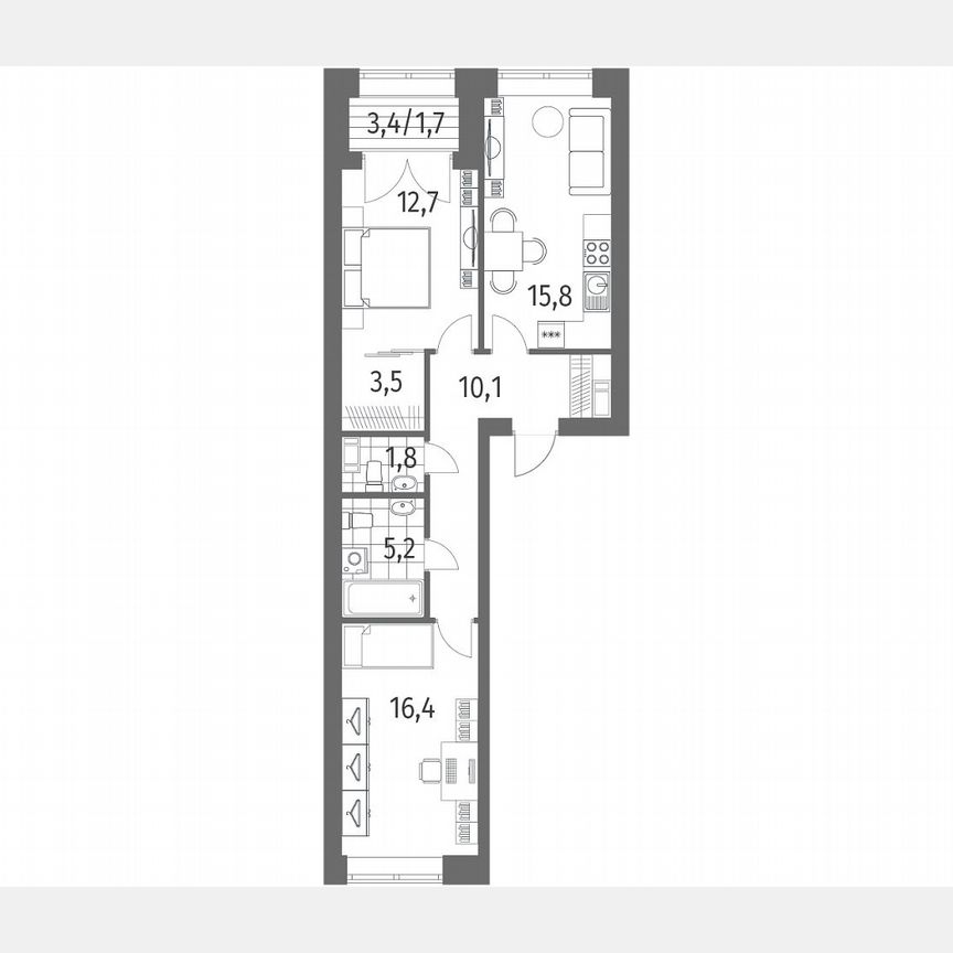 2-к. квартира, 67,2 м², 12/13 эт.