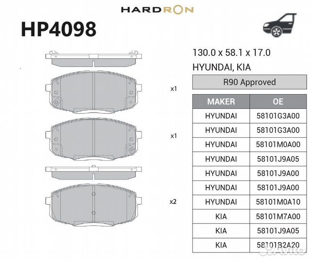 Колодки передние Kia Cerato 4 HP4098