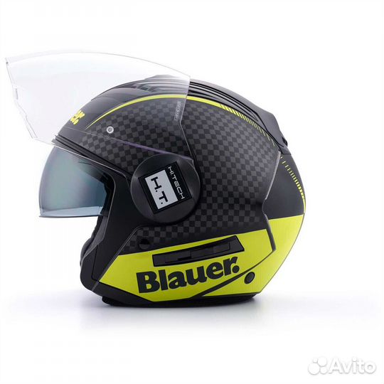 Motorcycle Мотошлем Jet Blauer Double визор Real Graphic B Black Yellow Fluo