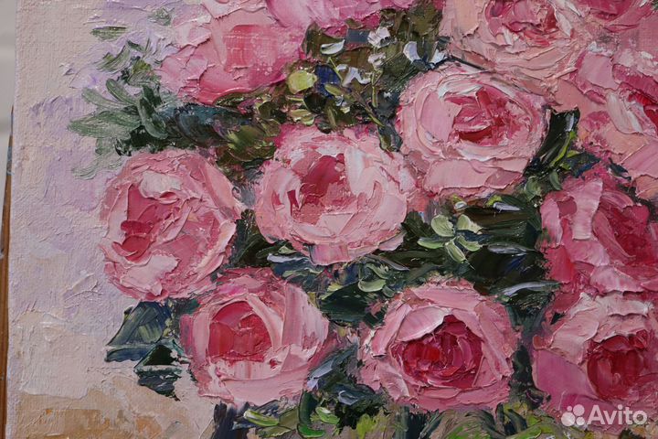 Картина маслом Цветы Розы 30X30 холст на двп