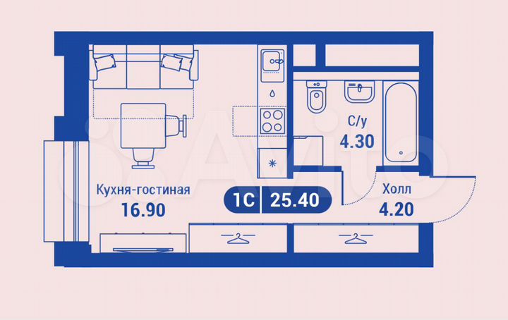 Квартира-студия, 25,5 м², 3/26 эт.