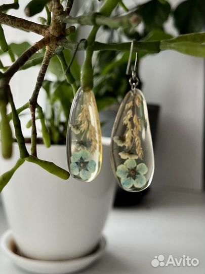 Серьги эпоксидная смола, сухие цветы