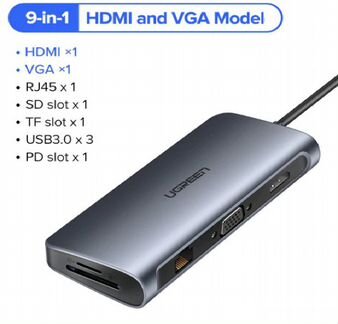 USB-концентратор (док-станция) 9 в 1 для ноутбука