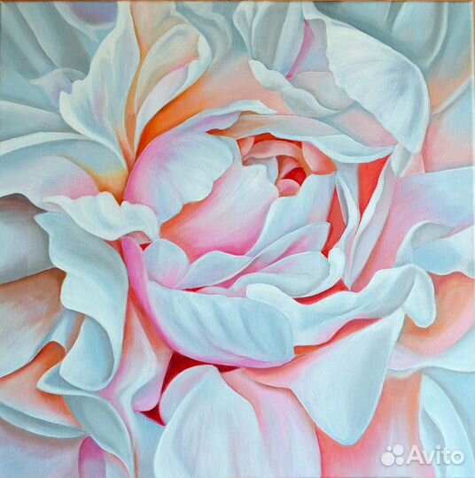 Картина маслом Пион цветы 50х50 см