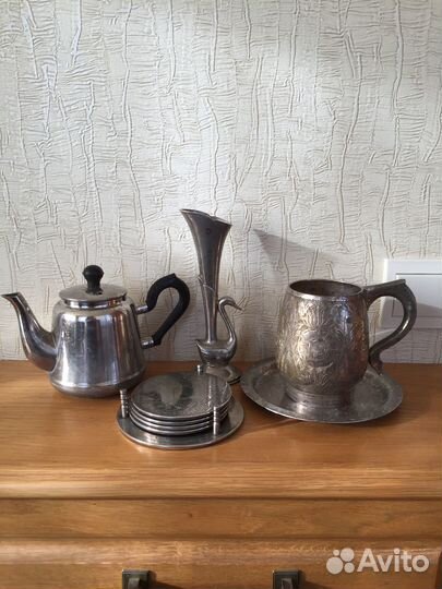 Бирдекели,чайник,ваза,бокал(посеребрение,мельхиор)