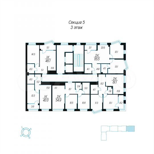 2-к. квартира, 54,9 м², 3/24 эт.