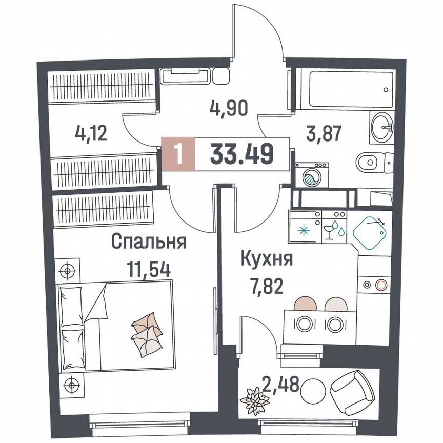 1-к. квартира, 33,5 м², 18/18 эт.