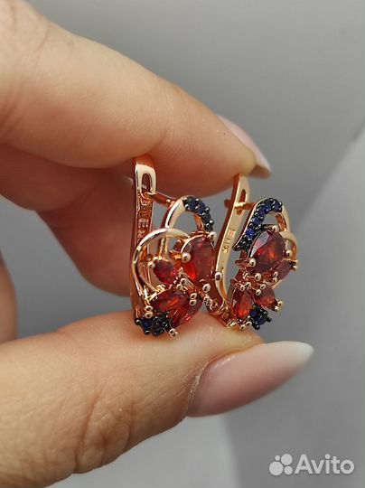 Серьги с грановыми цирконами, покрытие золото