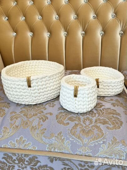 Набор вязаных корзин для хранения, ручная работа