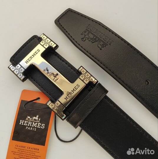 Ремень мужской hermes с чёрной гравировкой