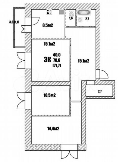 3-к. квартира, 71,7 м², 7/16 эт.