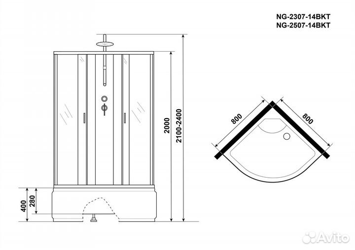 Душевая кабина Niagara Classic NG-2307-14BKT (80х80х210)