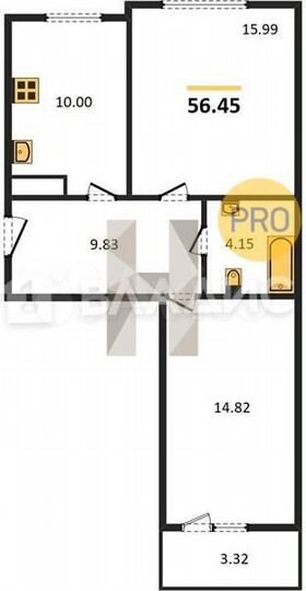 2-к. квартира, 56,5 м², 1/9 эт.