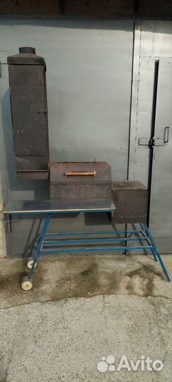 Мангал с печью под казан и коптильней