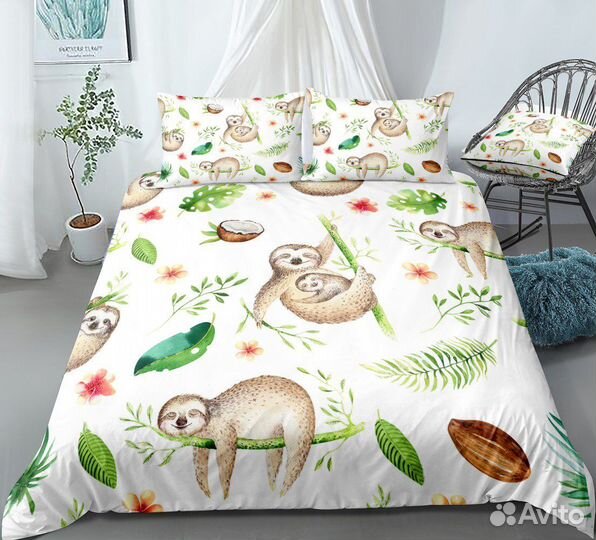 Белье постельное с котиками такса, футбол ленивец