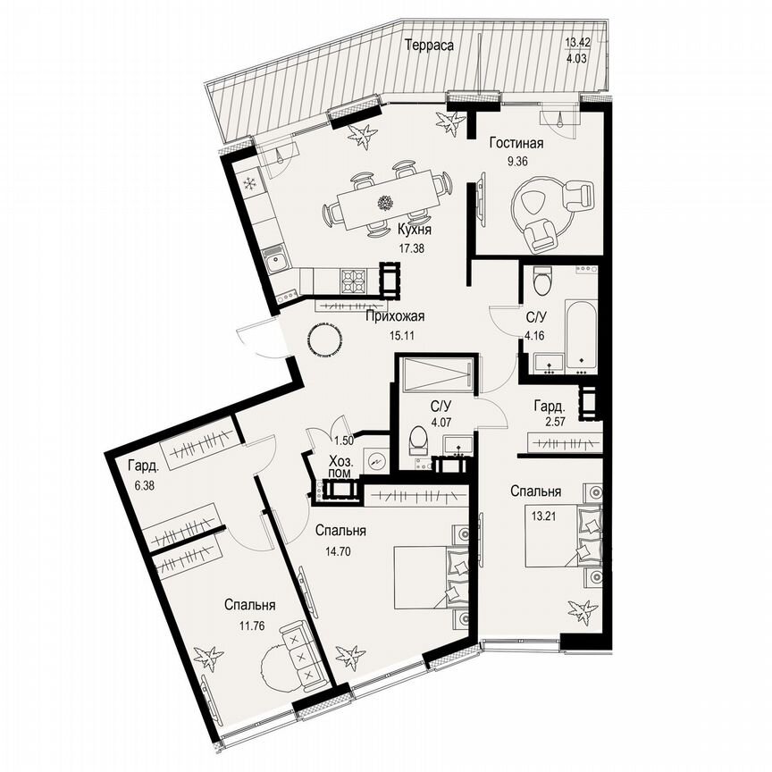 4-к. квартира, 104,2 м², 6/6 эт.