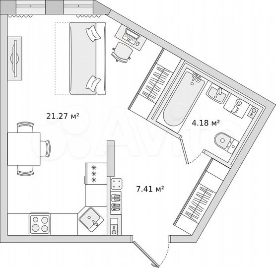Квартира-студия, 32,9 м², 1/16 эт.