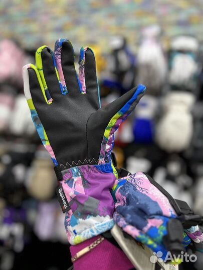 Перчатки подростковые горнолыжные цветные