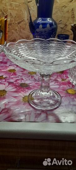 Ваза для фруктов на ножке стекло СССР