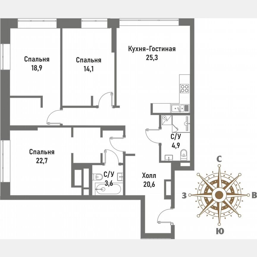 3-к. квартира, 110,1 м², 19/20 эт.