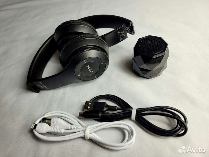 Беспроводные наушники + колонка + провод 1 м