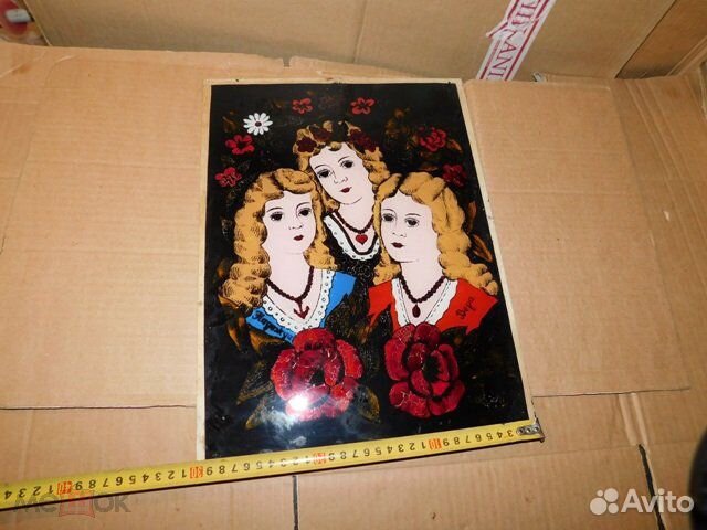 Старинная картина на стекле Вера, Надежда, Любовь