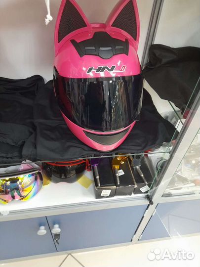 Мото шлем HNJ F-933 с ушками розовый DOT