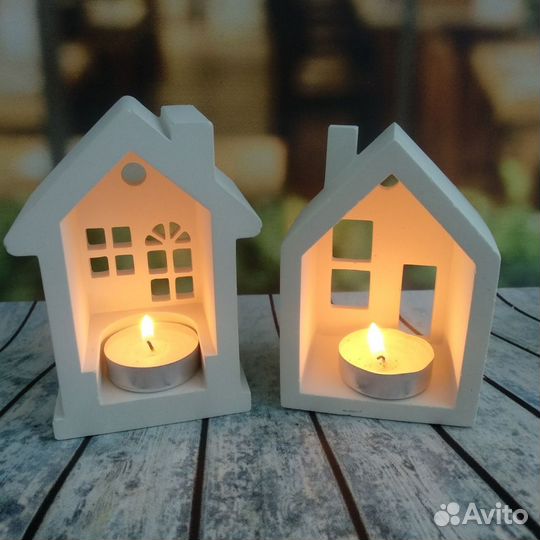 Подсвечник Домик из гипса