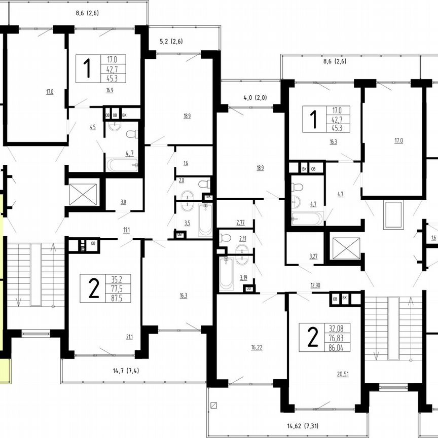 2-к. квартира, 67,3 м², 4/4 эт.