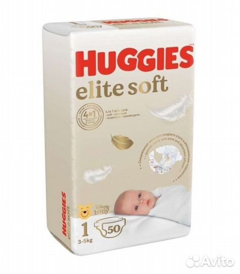 Подгузники Huggies Elite Soft р.1, 3-5 кг, 50 шт