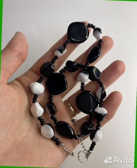 Черные бусы чешское стекло 44 см