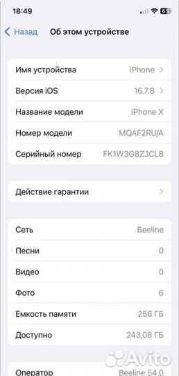 iPhone X, 256 ГБ
