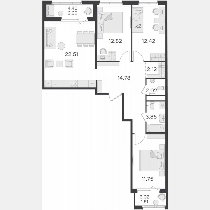 3-к. квартира, 86 м², 4/15 эт.