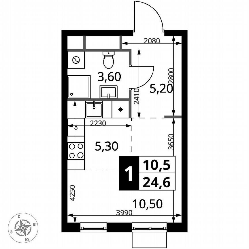 Квартира-студия, 24,6 м², 16/17 эт.