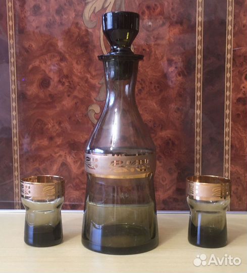 Графин с рюмками цветное стекло Богемия (чсср)