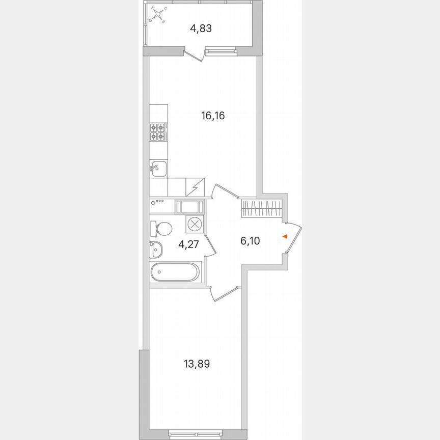 1-к. квартира, 42,8 м², 2/8 эт.