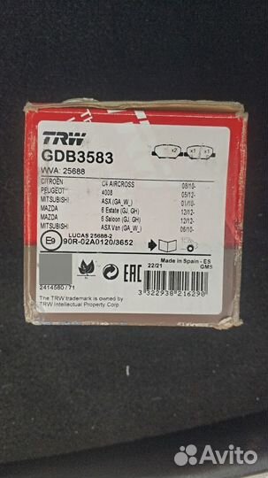 TRW GDB3583 тормозные колодки