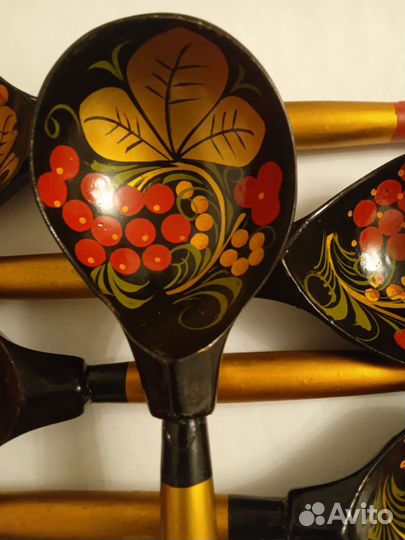 6 новых деревянных ложек хохлома