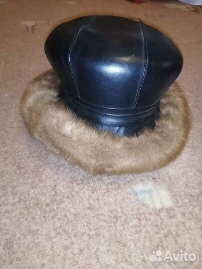 Шапка норка+кожа
