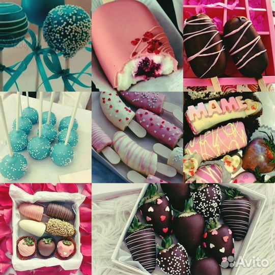 Клубника,бананы в шоколаде, кейк попсы,эскимо