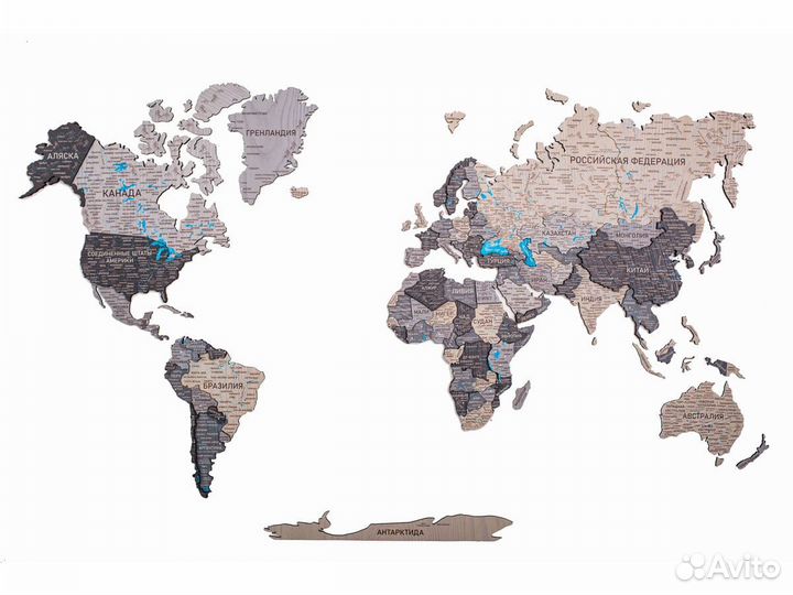 Деревянная карта мира 3D настенная, Балаково