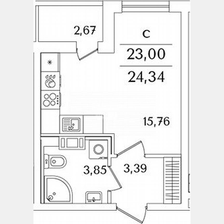 Квартира-студия, 24,3 м², 5/15 эт.
